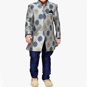 Boys navy and gray sherwani/kurta